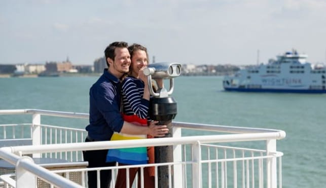 Couple viewing ferries